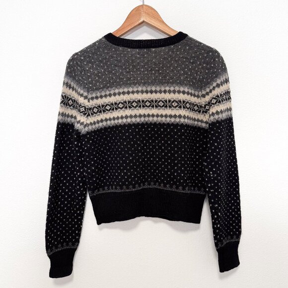 Vintage 90s GAP 100% Wool Black Fair Isle Nordic Cardigan Sweater Size Medium - Picture 2 of 10